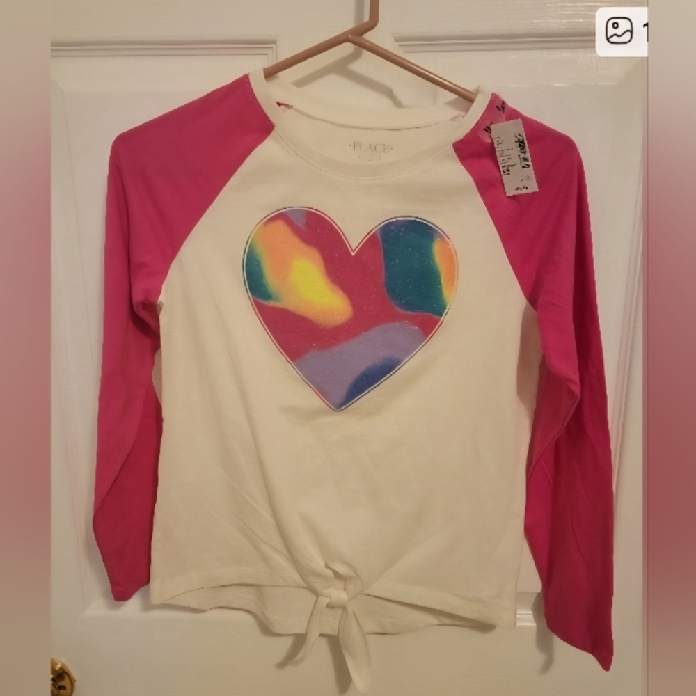 The Children's Place Pink and White Heart Kids Long Sleeve Top NWT